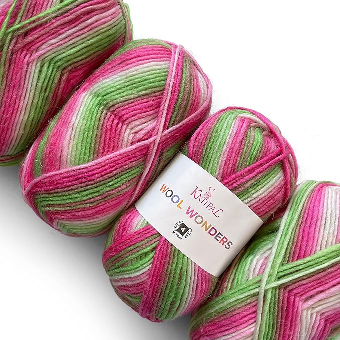 Wool Wonders Yarn for Crocheting, 4-Pack (640Yds / 400G), Free Patterns - Wool Yarn for Knitting - Aran/Heavy #4 Medium Worsted Weight - White Watermelon