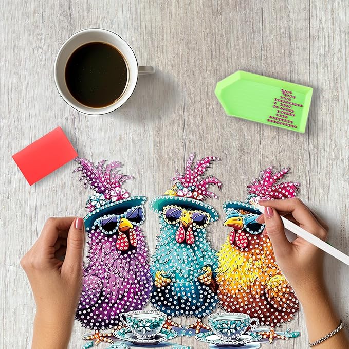 SENQAO Chicken Diamond Art Hanging Kits for Adults Kids, Acrylic Diamonds Painting Pendant Board Kit Chicken, Diamond Art Painting Window Pendants Home Garden Wall Hanging Kits Hanging Ornament