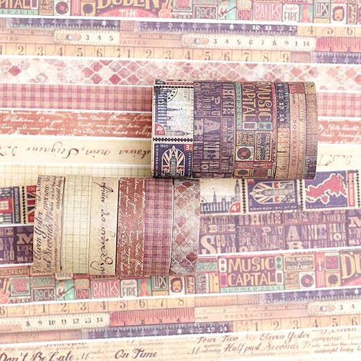 YUBBAEX 10 Rolls Vintage Washi Tape Set Basic Masking Retro Artwork Decorative Tapes for Arts, DIY Crafts, Journals, Planners, Scrapbook, Wrapping (Retro)