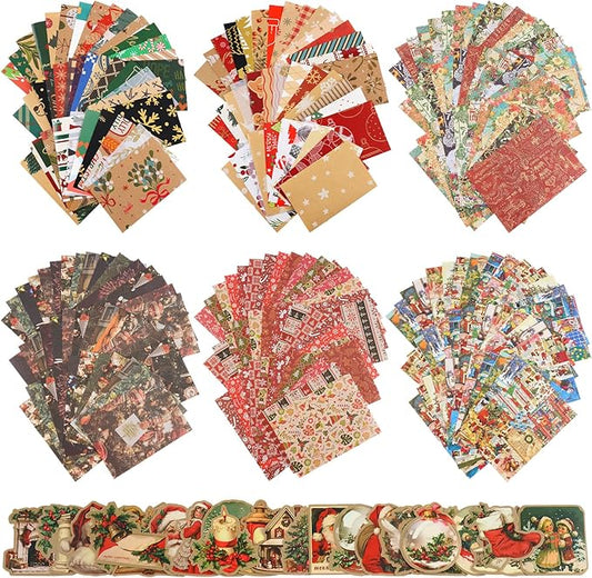 DOLEEYAE 287pcs Vintage Junk Journal Kit, Scrapbook Paper & Stickers for Bullet Journaling, DIY Planner Supplies with Aesthetic Patterns for Card Making, Crafting and Mixed Media Art