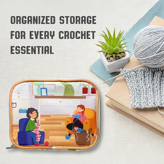 CamChris® Crochet Hook Case – Premium Polyester Crochet Hook Organizer with Zipper Pockets for Crochet Needles, Hooks and Crochet Accessories (CHC Grandma and Granddaughter)