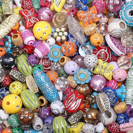 7.5 OZ Assorted Vintage Acrylic Beads for Jewelry Making, Song Xi Unique Flower Rose Czech Beads for Bracelet Earrings, Bohemia Style, Bulk, DIY Holiday Gift (240-260 PCS, Mixed-1)