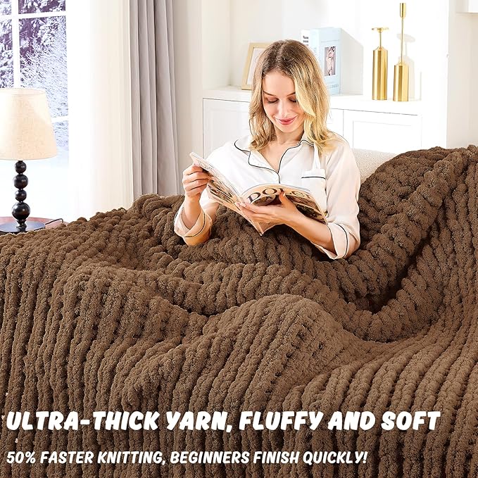 Inhand 18 Pack Chunky Chenille Yarn for Crocheting–30.6 Yards, 7.7oz, Soft Fluffy Thick Yarn,Gifts for Men/Women Birthday Christmas Unique,Hand Knitting for Blankets&DIY Crafts (Coffee)