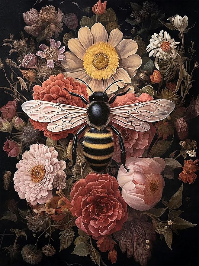 mrpwnle Bee Diamond Art Kits for Adults Bee Flowers Diamond Painting for Adults Beginners 5D Diamonds Painting DIY Round Full Drill Gem Art Crafts Kit Home Wall Decor Gifts 12x16inch