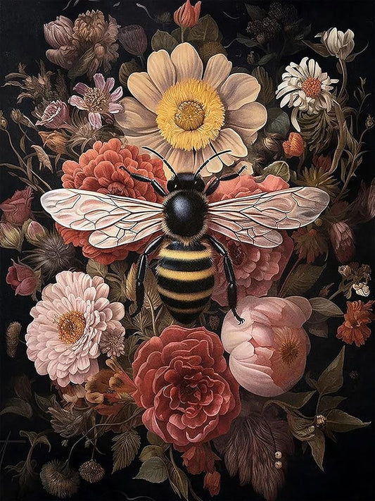 mrpwnle Bee Diamond Art Kits for Adults Bee Flowers Diamond Painting for Adults Beginners 5D Diamonds Painting DIY Round Full Drill Gem Art Crafts Kit Home Wall Decor Gifts 12x16inch
