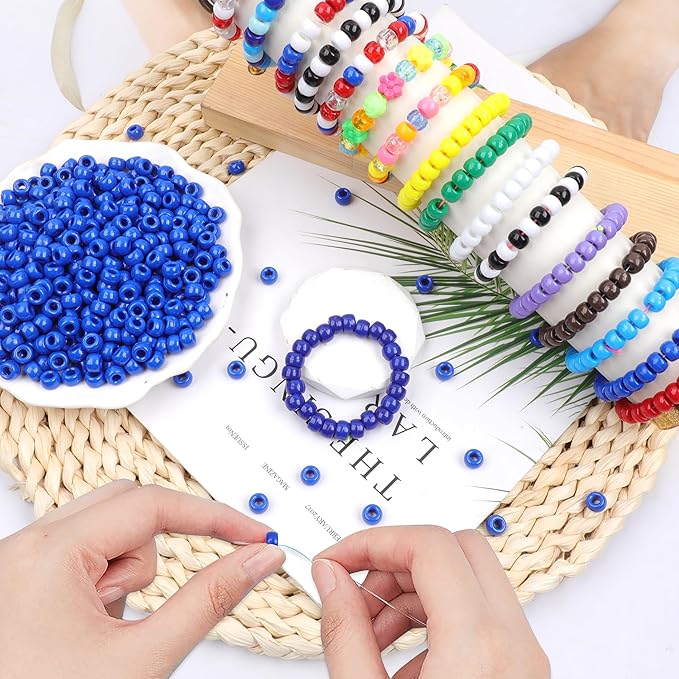 Royal Blue Pony Beads for Bracelet 1000 Pcs Plastic Beads for Friendship Bracelets 6x9mm Large Hole Beads for Hair Braiding Small Beads Necklace Earrings Jewelry Making