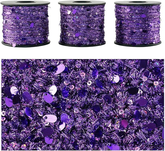 Artisanal Yarn Collection Multifiber Fancy Yarn for Knitting Crocheting Crafts DIY, Set of 3 Rolls (Purple Teardrop Sequins)
