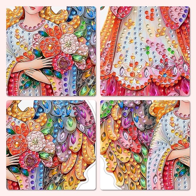 MXJSUA Pink Floral Angel Diamond Art Hanging Kits for Adults Beginners, Acrylic 5D Special Shaped Crystal Diamond Gem Art Painting Hanging Ornament for Home Wall Decor and Gift