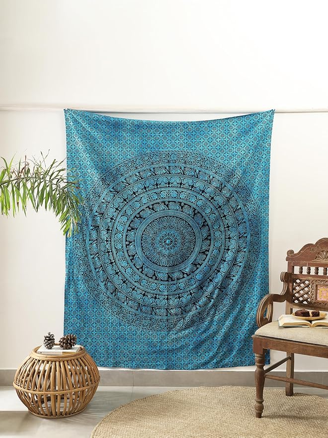 popular handicrafts mandala hippie tie dye psychedelic elephant tapestry wall hanging - indian maditation gypsy bohemian hippy dorm room decor tarqouise 60x54 inch