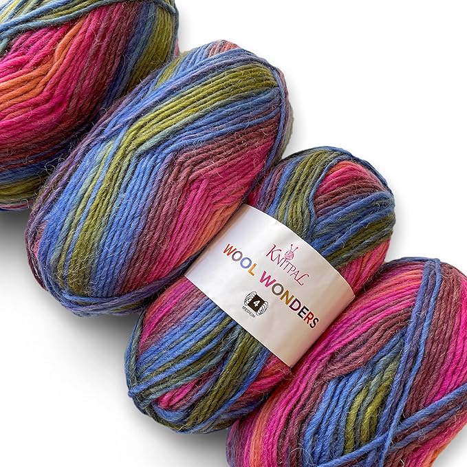 Wool Wonders Yarn for Crocheting, 4-Pack (640Yds / 400G), Free Patterns - Wool Yarn for Knitting - Aran/Heavy #4 Medium Worsted Weight - Morning Sunrise