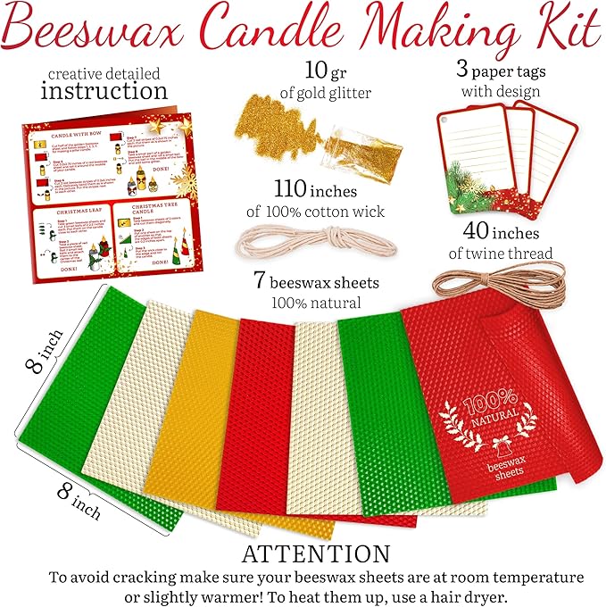 Christmas Candle Rolling Kit - Beeswax Candle Making Kit for Kids & Adults (Christmas, Hanukkah, Kwanzaa) - DIY Winter Candles Craft Project