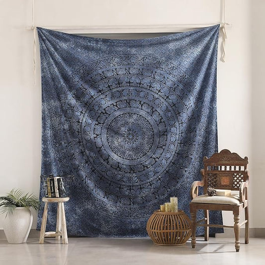 popular handicrafts queen mandala hippie tie dye psychedelic elephant tapestry wall hanging - indian maditation gypsy bohemian hippy dorm room decor blue 81x88 inch
