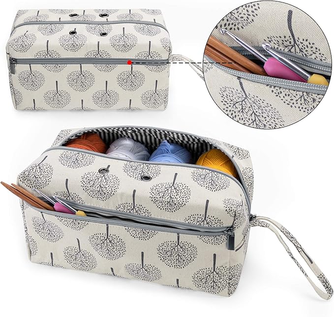 LUXJA Yarn Storage Bag, Carrying Knitting Bag for Yarn Skeins, Crochet Hooks, Knitting Needles (up to 10 Inches) and Other Small Accessories (Large, Trees)