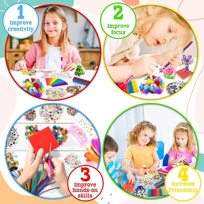 LINAYE 3000PCS Arts and Crafts Supplies Kit for Kids, All in One DIY Craft Box Kits, Craft Supplies Set Include Pompoms, Pipe Cleaners for Kids Ages 4-6 6-8 Birthday Gifts for Boys Girls