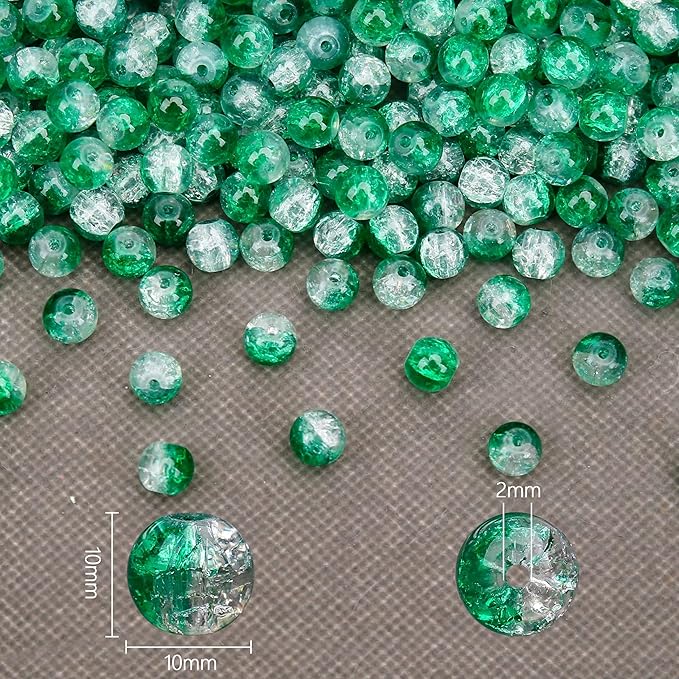 80PCs 10mm Green Crackle Glass Beads Bulk, Round Smooth Hole Glass Crystal Beads for Jewelry Making, DIY Bracelets, Necklaces, Bag Charms, Keychains and Craft Projects