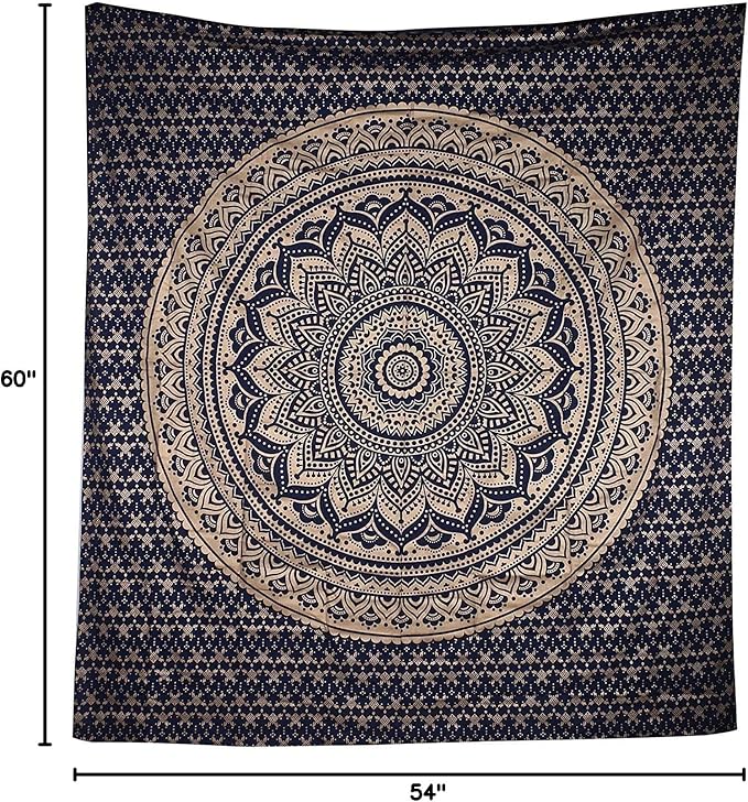 popular handicrafts tapestry wall hanging hippie mandala bohemian hippy intricate indian tapestries bedspread 54 x 60 inches (140cm x 150cm) blue & gold