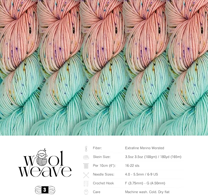 Superwash Merino Wool Yarn for Knitting & Crocheting - Premium Hand Dyed Variegated Yarn, 100gr, 240 Yards, Dk Weight - Luxurious, Soft & Durable