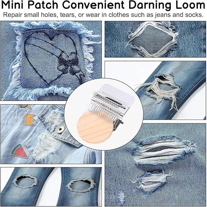 PatchMaker 2.0 Kit, Knitting Kit for Beginners, Mini Portable Patch Darning Loom Kit, Patchwork Weaving Tool Set for Quickly Sewing Repair (14 Hooks)