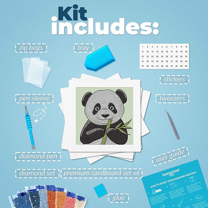 LuwoArte 6 Pack Diamond Painting Kits for Adults – Cute Animals-Themed Diamond Art Kits–DIY Full Drill Paint Gem Art – Brilliant 5D Diamond Painting Kit for Adults – Relaxing Craft for Home Wall Décor