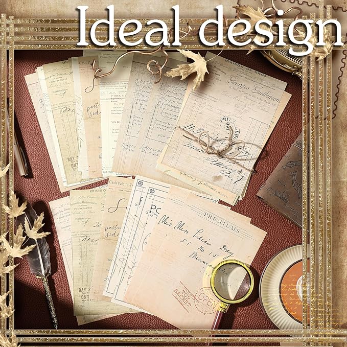 Zonon 114 Pieces 2 Sets Junk Journal Pages Vintage Ephemera Pack Craft Paper Junk Journal Vintage Paper for Albums Planner Decorative Crafts Embellishment Supplies (Yellowed Letters)