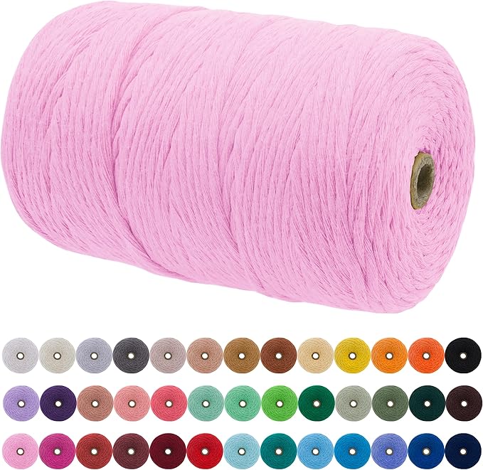 JeogYong Single Strand Macrame Cord 3mm x 218 Yards (656 Feet) Soft Cotton Rope Macrame Yarn 3 mm Macrame Cord, Macrame Supplies for Crafts Wall Hangings Plant Hangers Decorations (Pink)