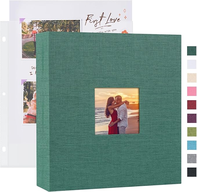 Mublalbum 8.5x11 Inch DIY Scrapbook Photo Album with 40 Plastic Sleeves 80 Pages Top-Loading Protectors, Linen Cover 3-Ring Binder for Baby Wedding Travel and DIY Projects (Dark Green)