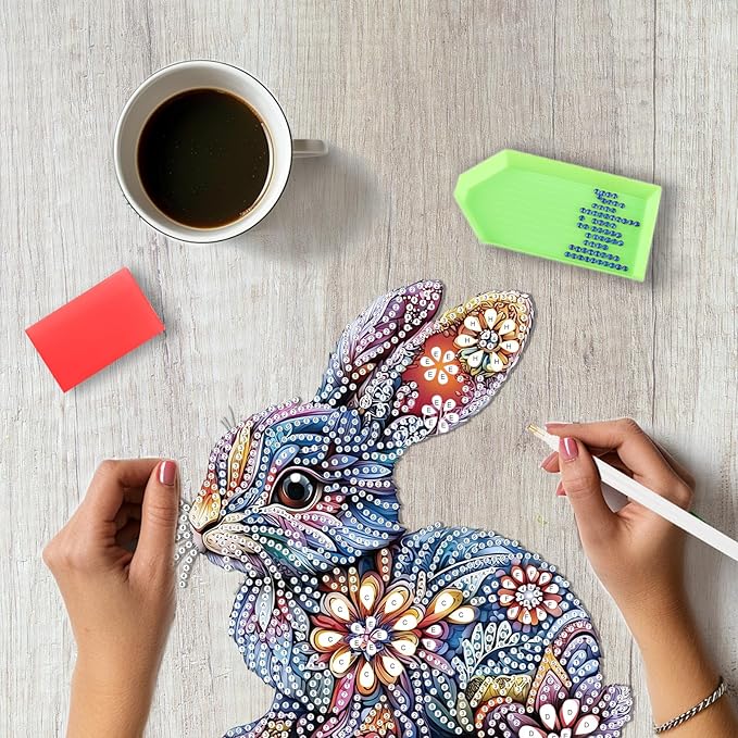 SENQAO Rabbit Diamond Art Hanging Kit for Adult, Special Shaped Rhinestone, DIY Acrylic 5D Diamond Art Painting Window Pendants Home Garden Wall Hanging Kits Hanging Ornament（Easter Rabbit）