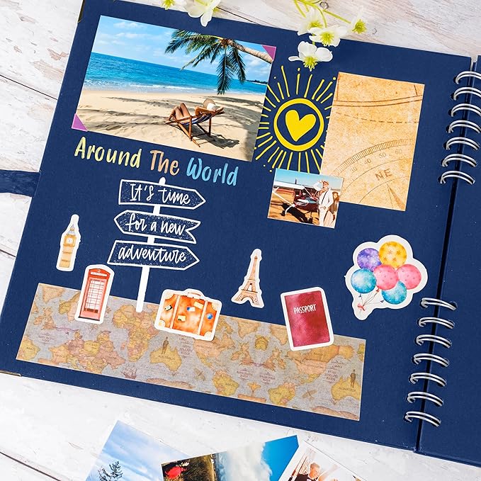 Bstorify Square Scrapbook Photo Albums 80 Pages (11 x 11 Inch) Blue Thick Paper, Hardcover, Ribbon Closure - Ideal for Your Scrapbooking Albums, Art & Craft Projects (Blue, 11 x 11 Inch)
