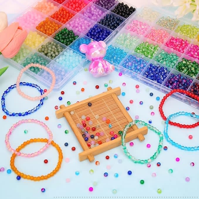 BONNY BOXX 5760 PCs 4mm Round Glass Beads for Jewelry Making, Bulk Crystal Beads in 48 Assorted Colors, Crackle Glass Beads for Bracelets, Necklaces, Earrings, Jewelry Design & DIY Art Projects