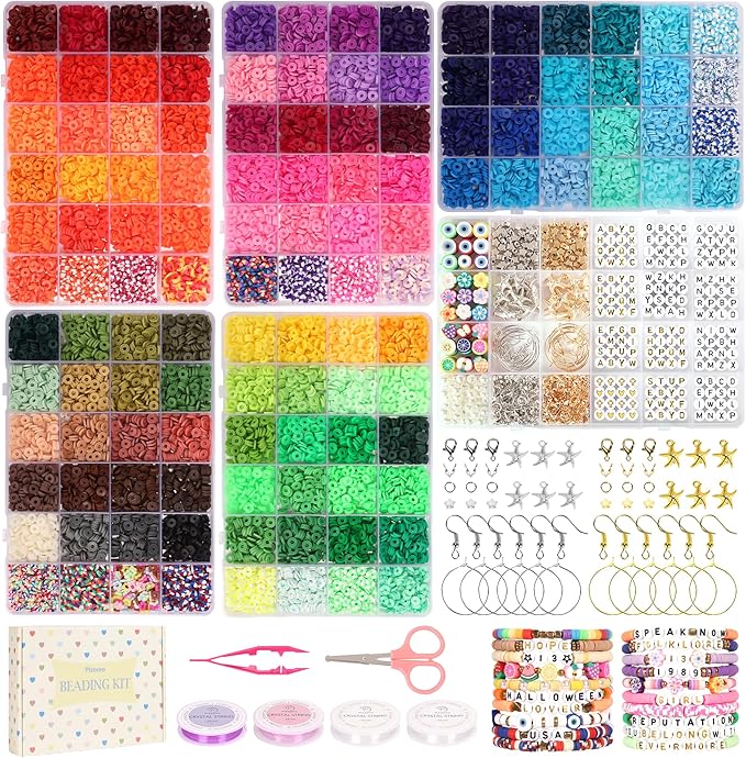 Pizooro Bracelet Making Kit 120 Colors,Friendship Bracelet Kit with Gold Silver Spacer Beads Charms Clay Beads,420pcs Letter Beads,Crafts Gift for Girls Adults