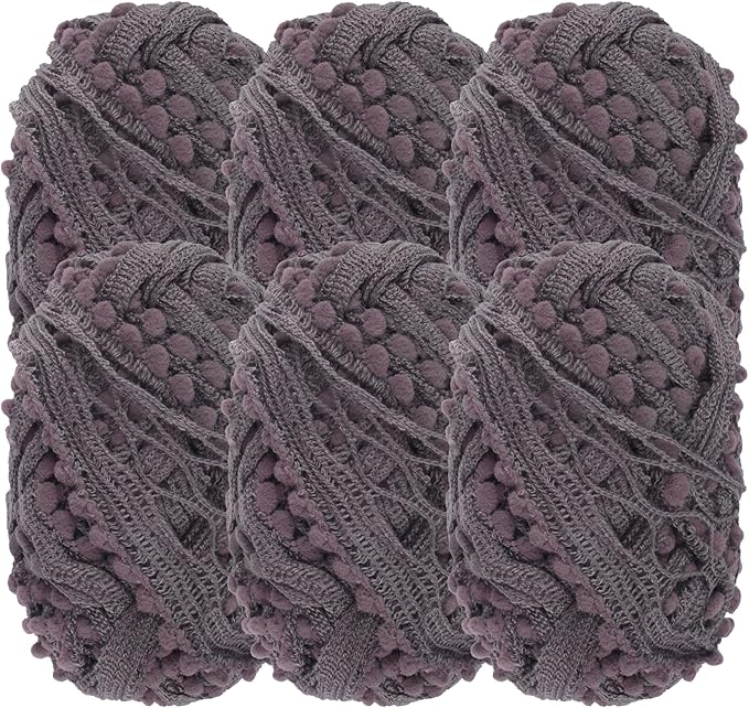 JubileeYarn Fishnet Pom Pom Yarn - 50g Mini Bonbons - Carbon - 6 Skeins