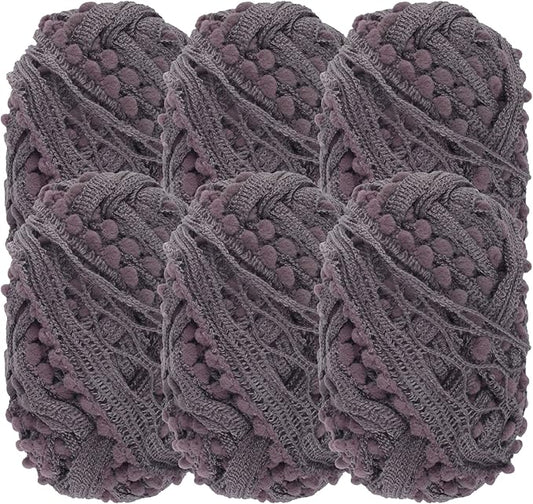 JubileeYarn Fishnet Pom Pom Yarn - 50g Mini Bonbons - Carbon - 6 Skeins