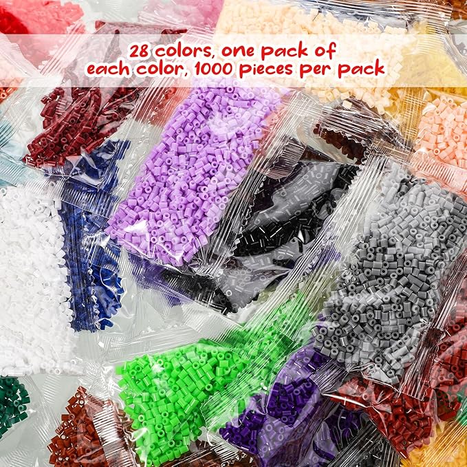 Libima 28000 Pcs 28 Colors Fuse Beads Bulk for Kids Art and Crafts Assorted Iron Beads Set Multicolored for Birthday Gift Bracelet Making Accessories (2.6mm)