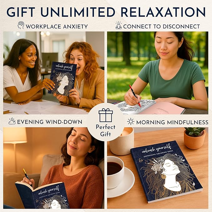 Adult Coloring Book for Women – Expressive Coloring Book with 32 Inspiring Reflection Prompts – Coloring Books for Adults Relaxation, 140gsm Paper, 8.5x11, Single-Sided, Perforated, Relaxation Gifts