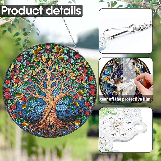 SKRYUIE Tree Hanging Diamond Art Kits for Adults Pendant Suncatcher, Special Shaped Crystal DIY Pearl Diamond Painting Kit, Gift for Mother Spring Summer Window Wreath Decor 7.64 x 7.64 Inch A16
