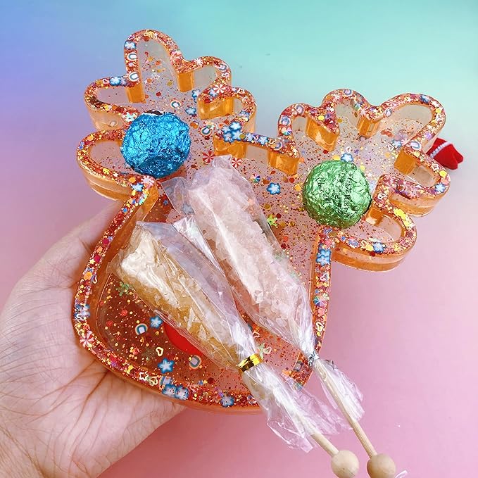 Christmas Reindeer Silicone Mold Resin kit, Epoxy Resin Tray Casting Molds with Glitter Design, Candy and Snack Plates, Jewelry Storage Tray Holiday Crafting Resin molds Silicone Clearance
