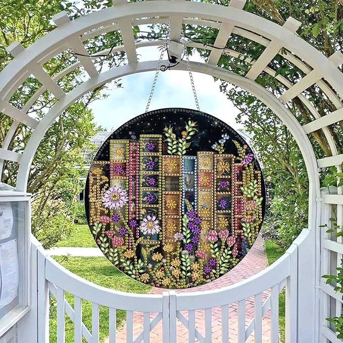 Wergund 5D DIY Book Diamond Art Hanging Kits, Hanging Diamond Art Flower, Acrylic Special Shaped Rhinestone, Window Hanging Pendants for Home Wall Garden Front Door Outdoor Decor Gift(Book)
