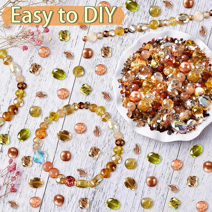 636pcs glass beads for jewelry making - brown craft crystal beads with loose beads sparkly faceted beads hole drilled diy for bracelets craft earrings bracelet necklace jewelry making