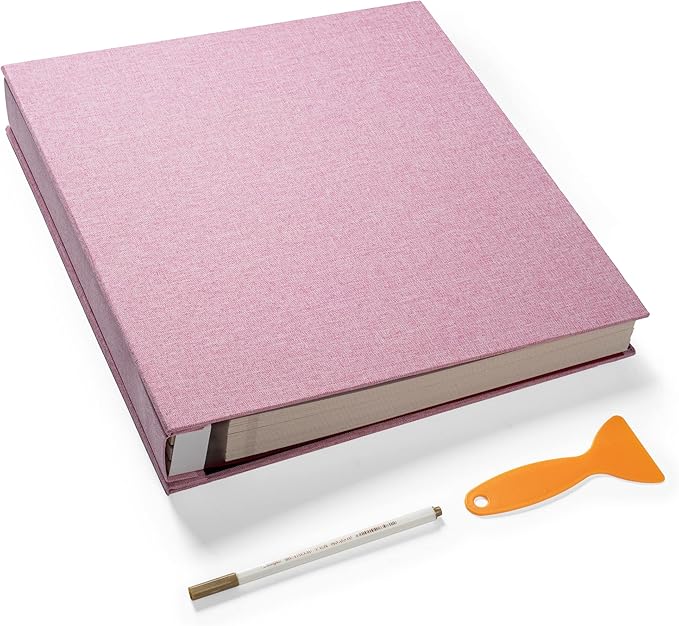 Large Photo Album Self Adhesive 4x6 5x7 3x5 8.5x11 Scrapbook Magnetic Album DIY Scrap Book Length 13 x Width 12.8 (Inches) 120 Sticky Pages Linen Cover DIY Photo Album (Pink)