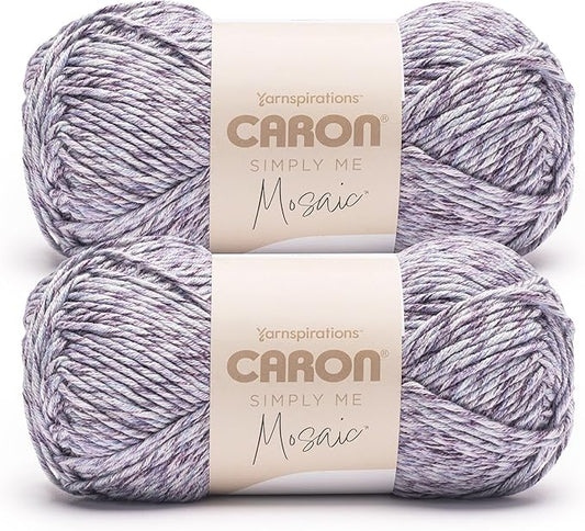 Caron Simply Me Mosaic Purple Agate Yarn - 2 Pack of 140g/5oz - 62% Acrylic, 20% Nylon, 18% Wool - #5 Bulky - 173 Yards - Knitting/Crochet