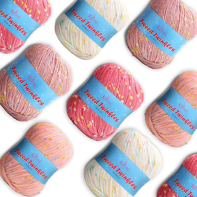 Tweed Twinkles Soft Baby Yarn for Crocheting, 8-Pack (696Yds / 400G), Free Patterns - Acrylic Baby Blanket Knitting Yarn with Flecks - Size 3 DK Light Worsted Weight - Pink Pack