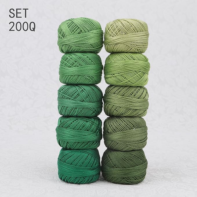 Size 8 Double Mercerized Egyptian Long Staple Cotton Pearl Thread Ball 5 Grams Rainbow Color Embroidery Thread 10 Colors per Box for Crochet Hardanger Cross Stitch Hand Embroidery (Set Q)