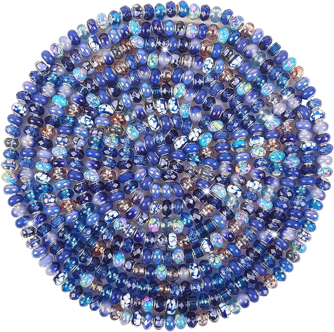 Large Hole Dark Blue European Beads - 100 Assorted Pieces for Pens, Fairy Wand, Garden, Lampwork, Craft, Spacer, DIY Charms, Bracelet, Necklace, Earring, Jewelry Making