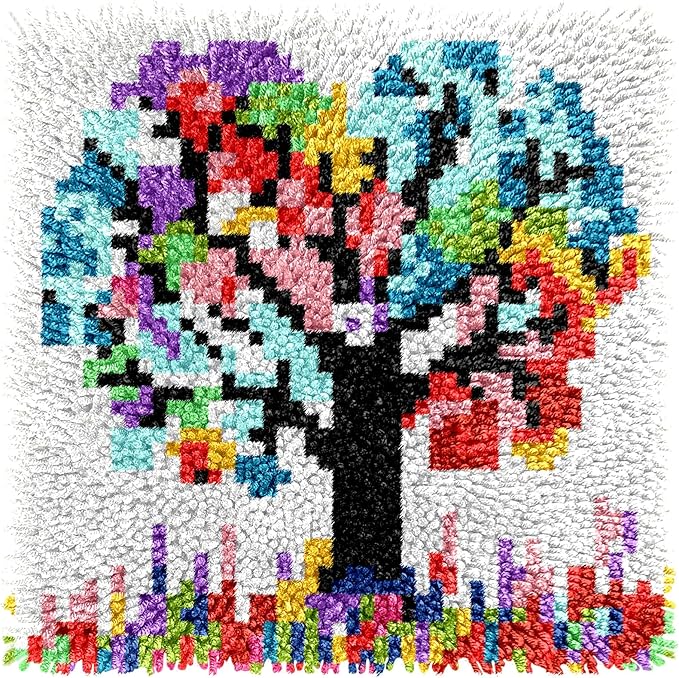 Manzapu Latch Hook Rug Kits for Adults Beginners, 30cm*30cm Small Home Decor Rugs Making Kit with Crochet Tool ＆ Precut Yarns and Coded Canvas Christmax Halloween Craft Gifts for Women Mom