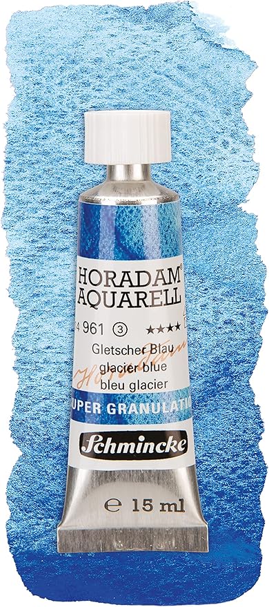 Schmincke - HORADAM® AQUARELL, Super Granulation Set Glacier, 5 x 15 ml tubes, 74 840 097, wooden box, very strong granulating colors, finest supergranulating watercolors