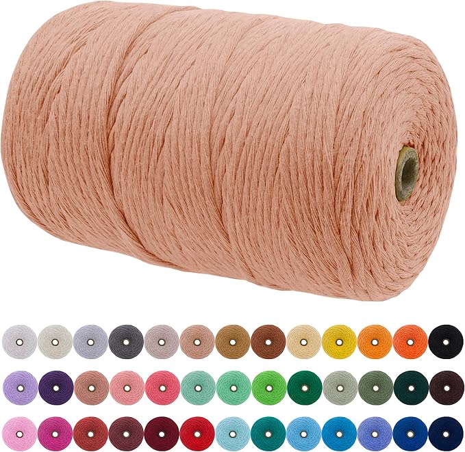 JeogYong Single Strand Macrame Cord 3mm x 218 Yards (656 Feet) Soft Cotton Rope Macrame Yarn 3 mm Macrame Cord, Macrame Supplies for Crafts Wall Hangings Plant Hangers Decorations (Apricot)