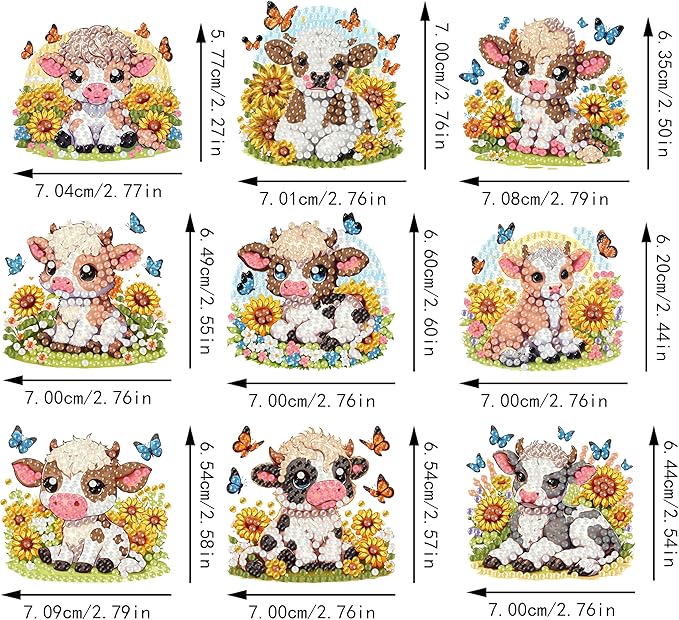 Masendp 9 Piece Farm Cow Diamond Keychain Set DIY Cow Diamond Keychain for Beginners Adult Arts & Crafts Supplies Christmas Holiday Gifts