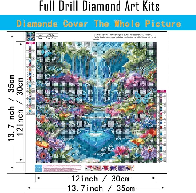 Landscape Scenery Diamond Art Kits for Adults Beginners, 5D DIY Full Round Drill Diamond Painting Kits Waterfall, Paint by Diamonds Dot Gem Art Crystal Flower Easy,Home Wall Decor 13.7X13.7Inch