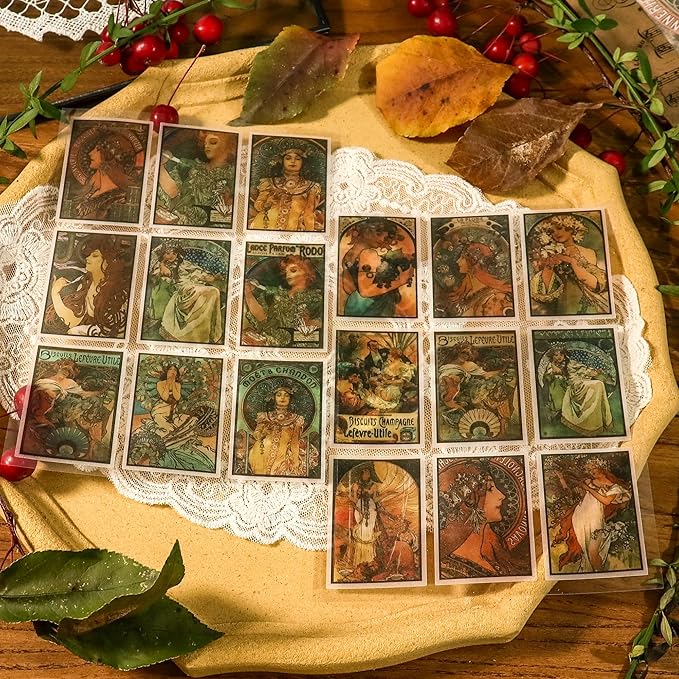 CATaireen Vintage Junk-Journal Mixed Paper Scrapbooking Embellishments Set Retro Journaling Decoupage Stickers Textured Packaging Decorative Cards Tags Kit (Old Lady)