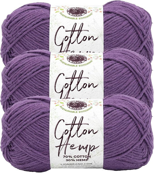 Lion Brand Yarn Cotton Hemp, Soft, Durable Yarn for Crochet and Knitting, 3 Pack, Aster